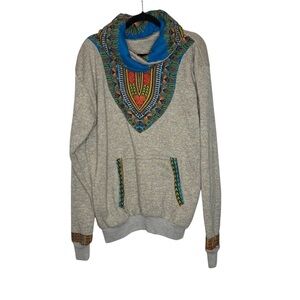 Dashiki African Print Cowl Neck Hoodie Unisex Colorful Sweatshirt Pullover XXL